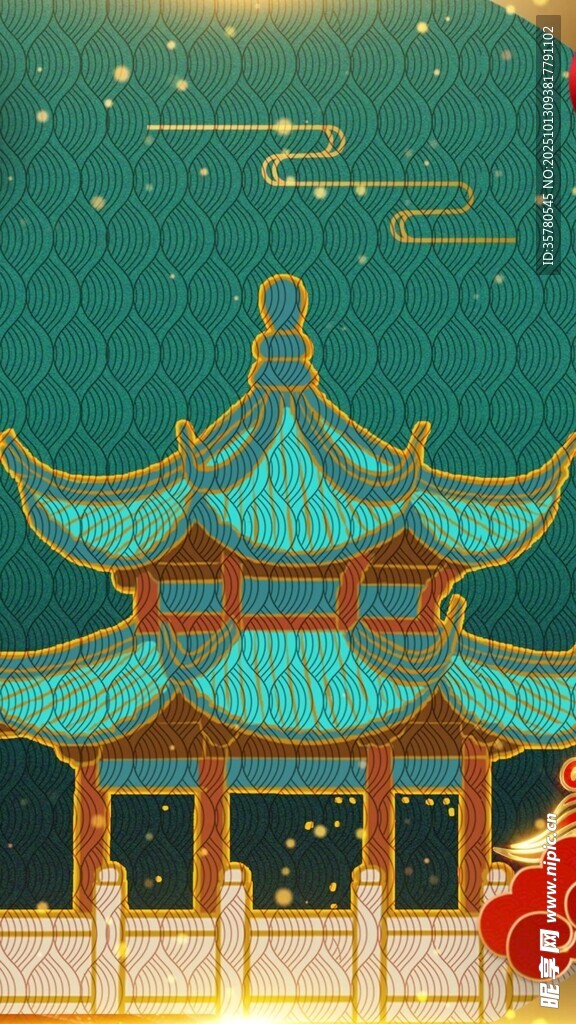 古风中式亭阁夜景图