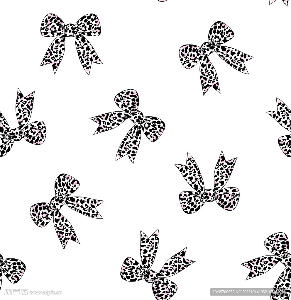 黑白豹纹蝴蝶结图案设计素材