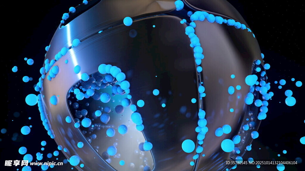 蓝色粒子环绕的球体效果