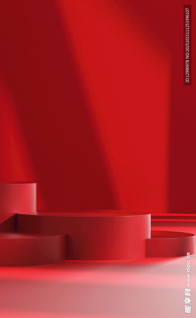 红色立体几何场景展示