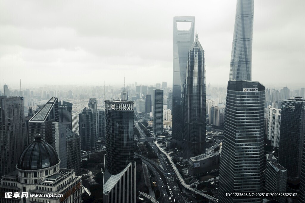 上海城市天际线俯瞰景观