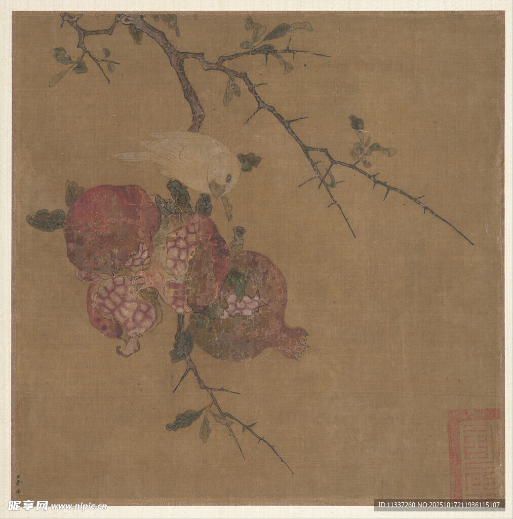 枝头花卉小鸟古画