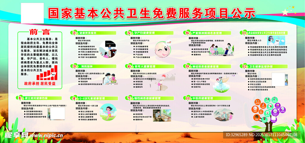 基本公共卫生免费服务项目宣传栏