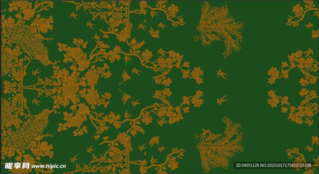 绿色底金色花纹图案