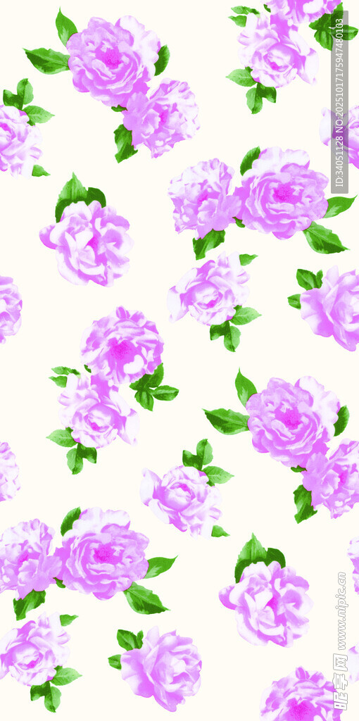 淡紫色玫瑰花卉无缝图案