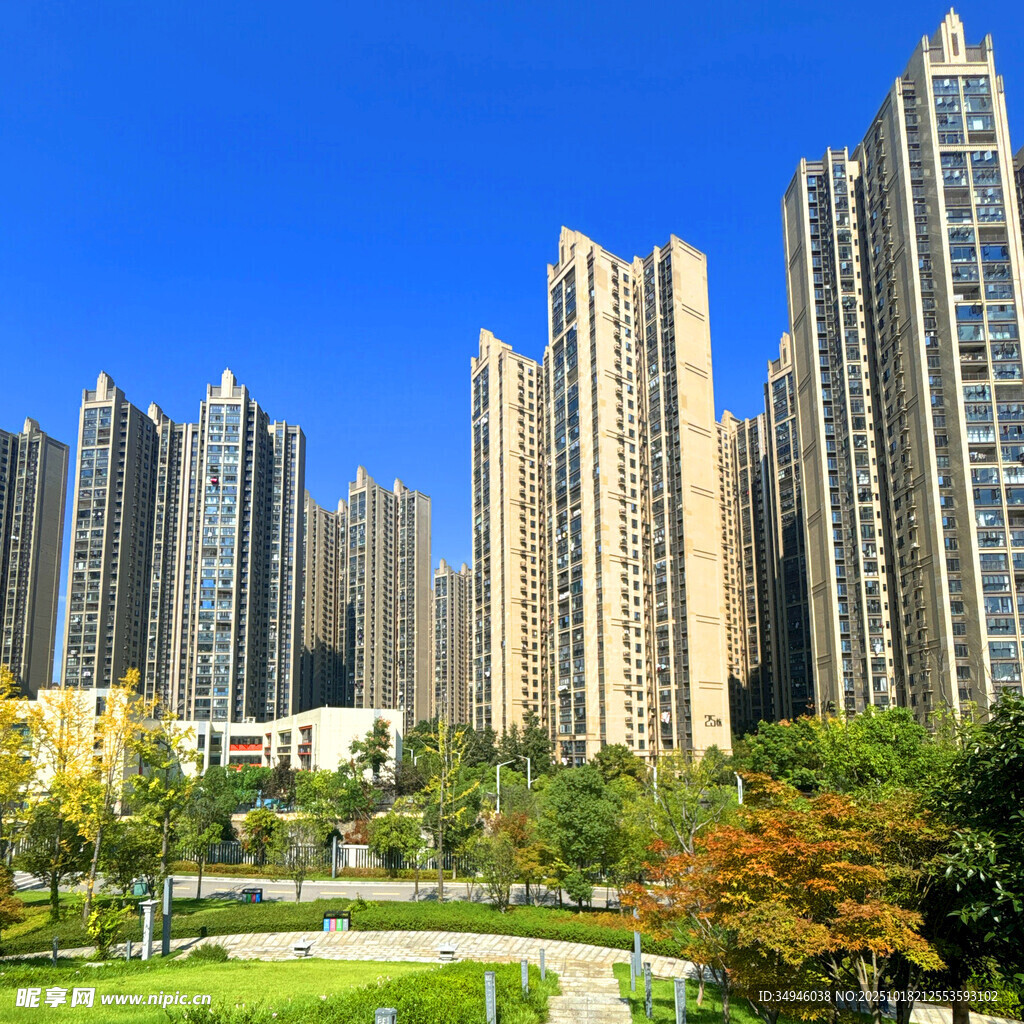 城市高楼与绿地景观