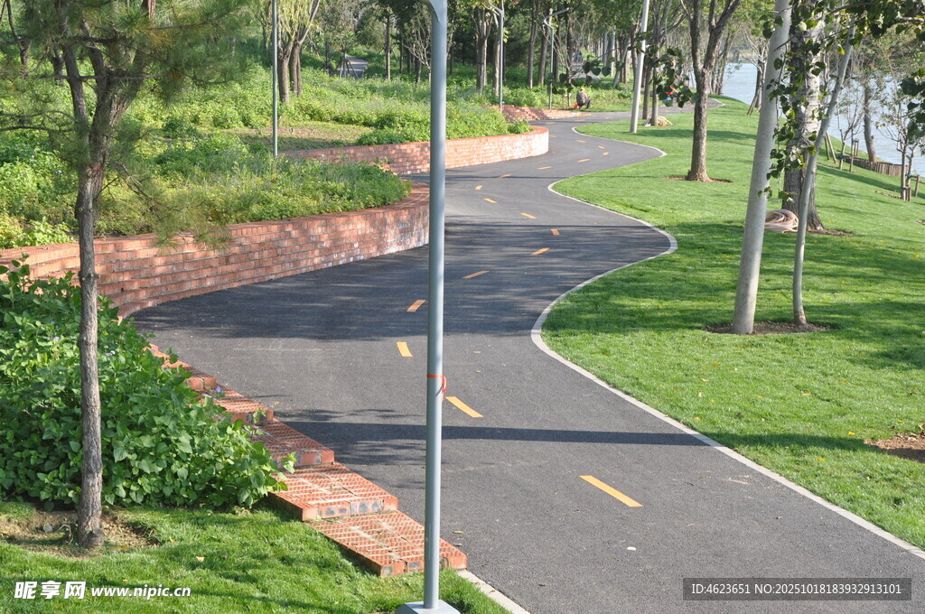 北京坝河蜿蜒林间的美丽骑行道路