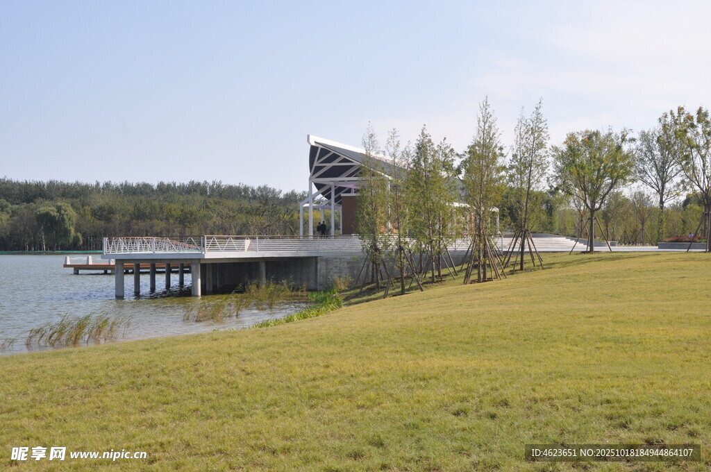 湖畔草地旁的别致建筑