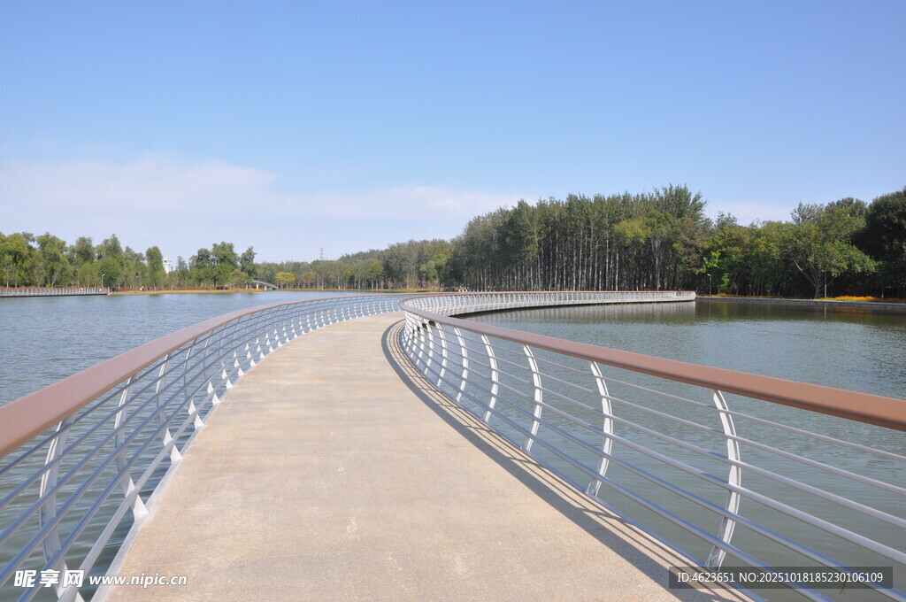 河畔木质栈道风景