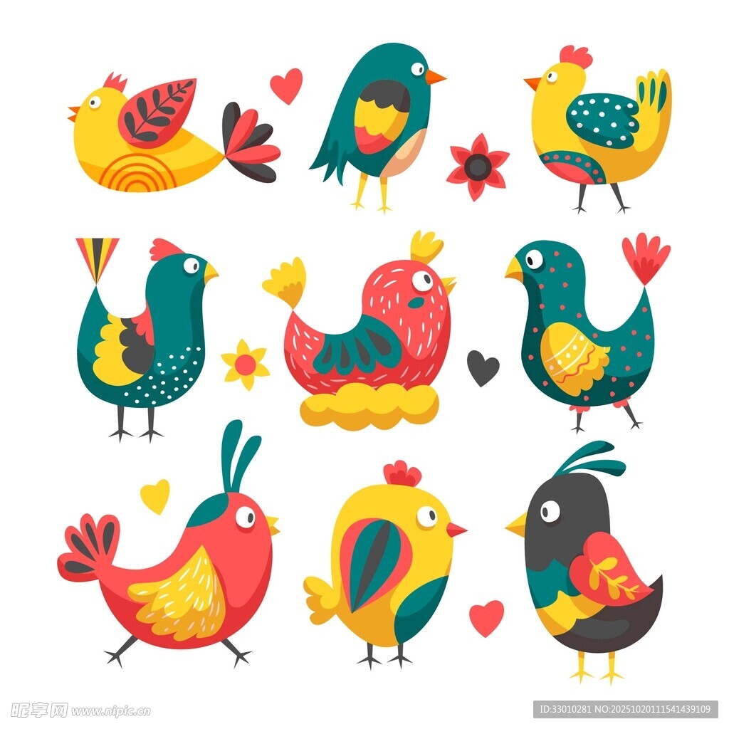 可爱多彩小鸟插画集合