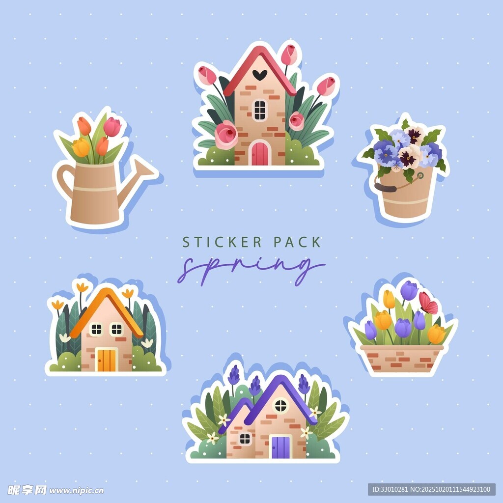 春季房屋花卉贴纸套装