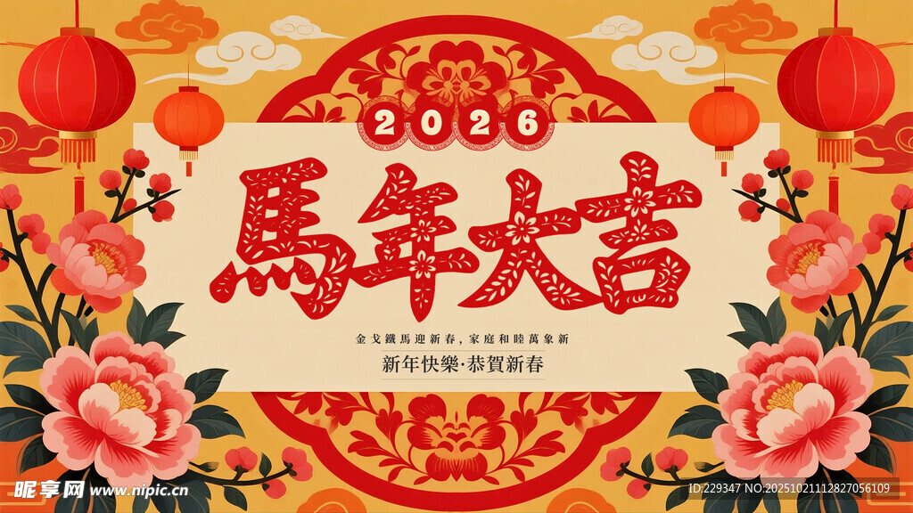 马年大吉喜庆节日插画