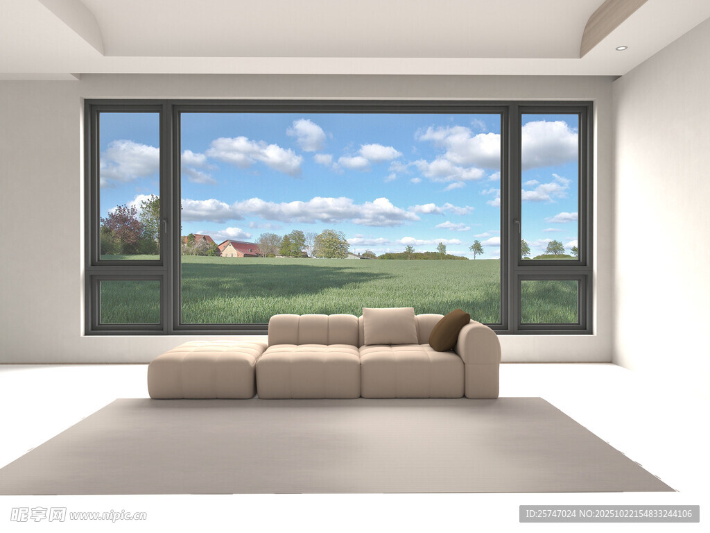 简洁明亮的大窗客厅场景