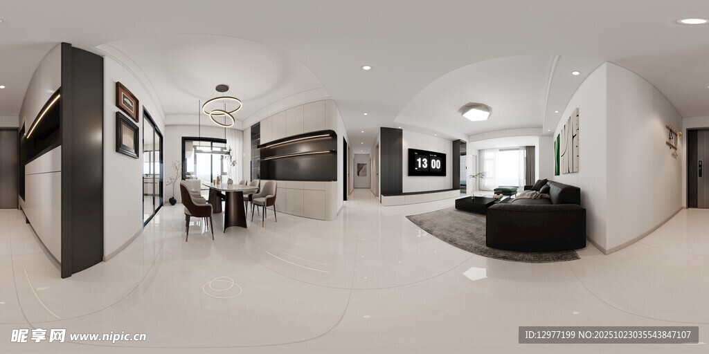 现代简约客厅室内360度全景图