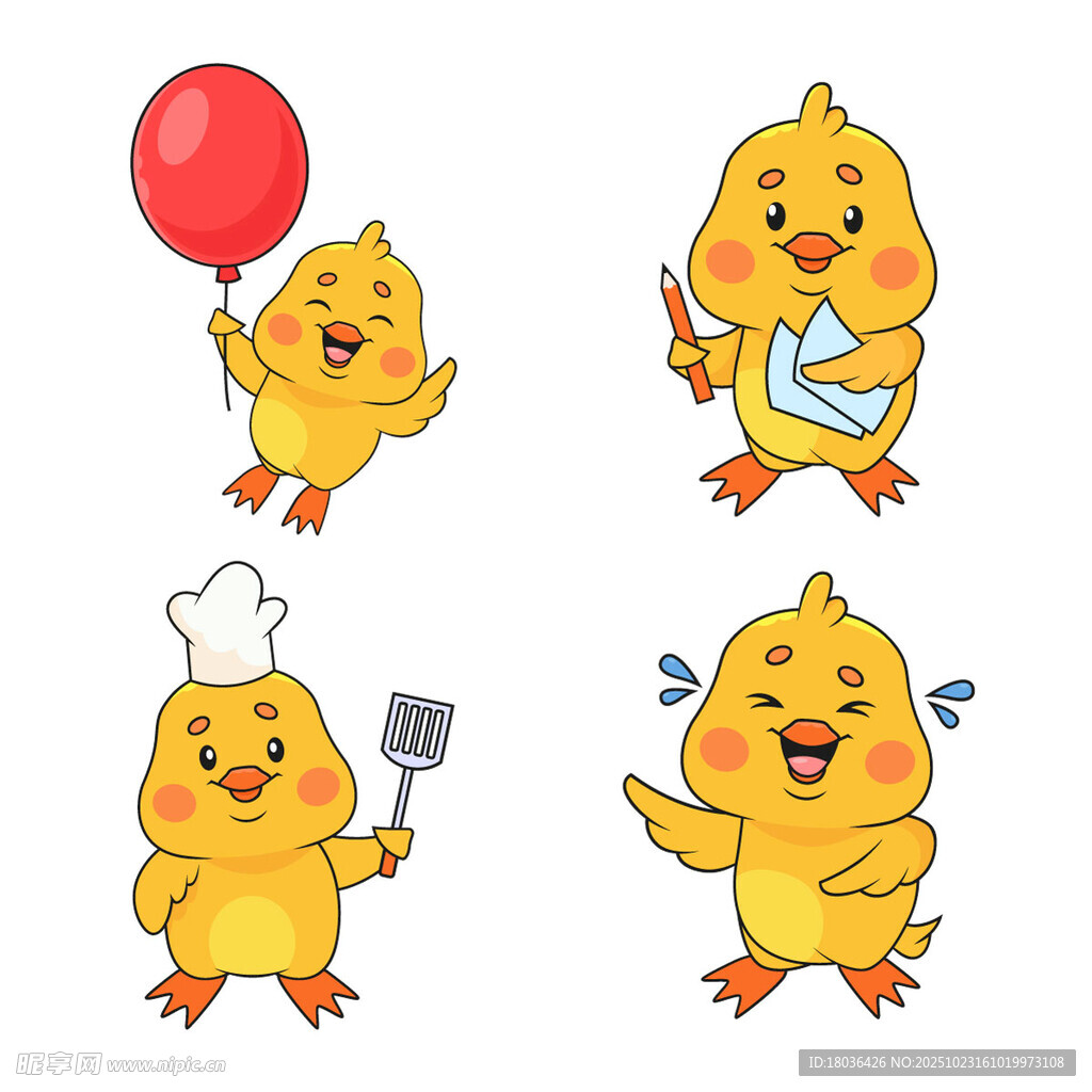 可爱小鸡的多样趣味姿态