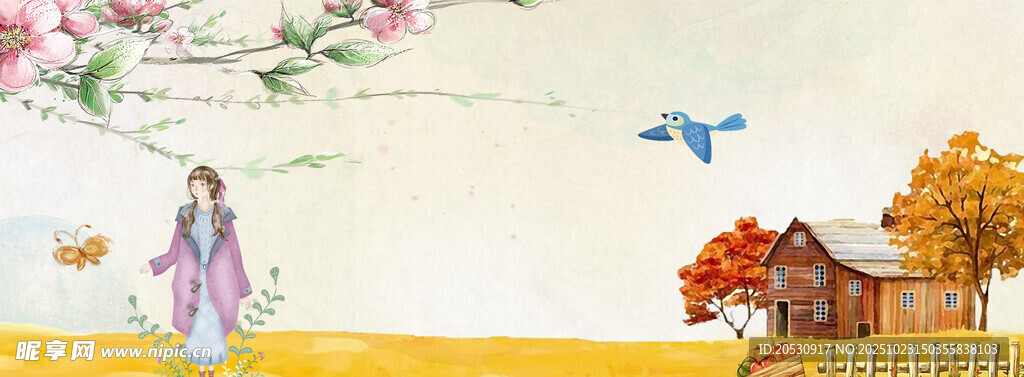 古风女子田园美景图