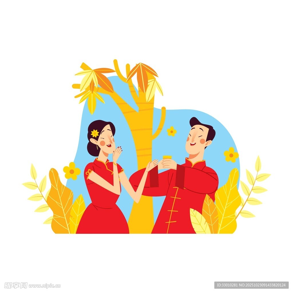 喜庆中式情侣舞动