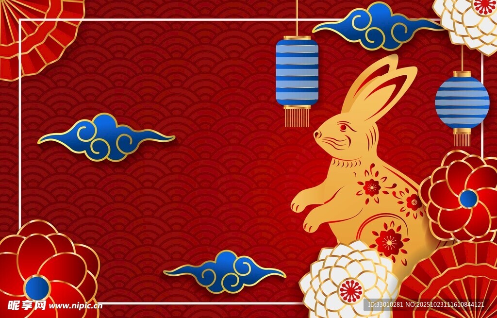 喜庆兔年中式装饰元素