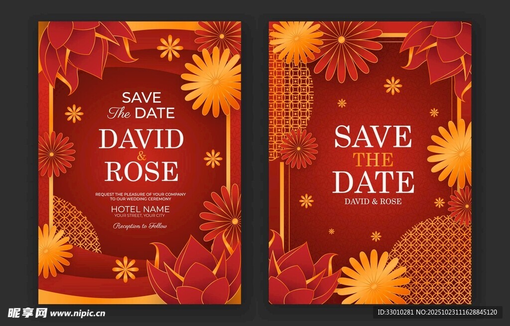 红色婚礼请柬设计模板