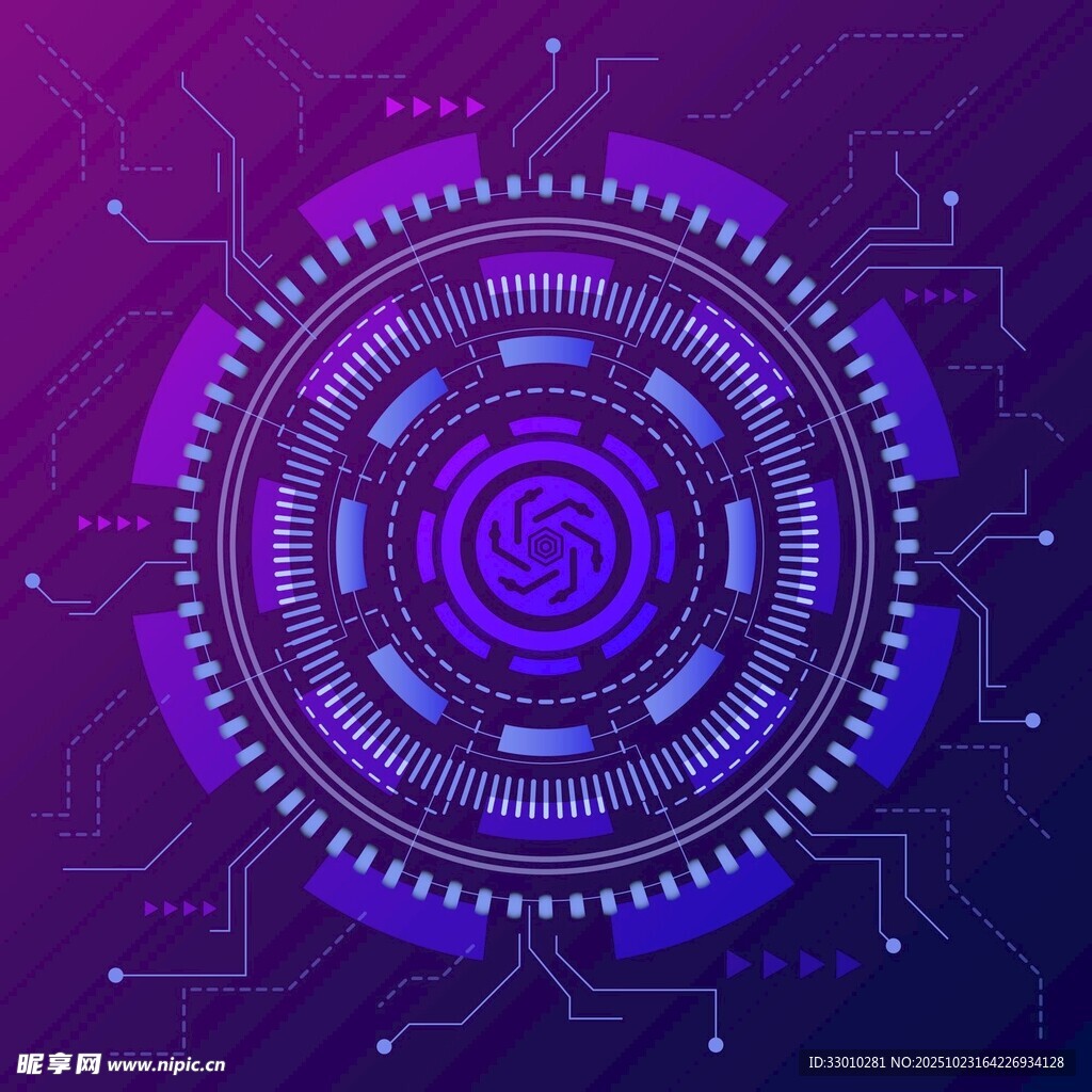 科技感紫色圆形电路图案