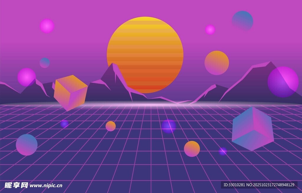 梦幻低多边形太空场景