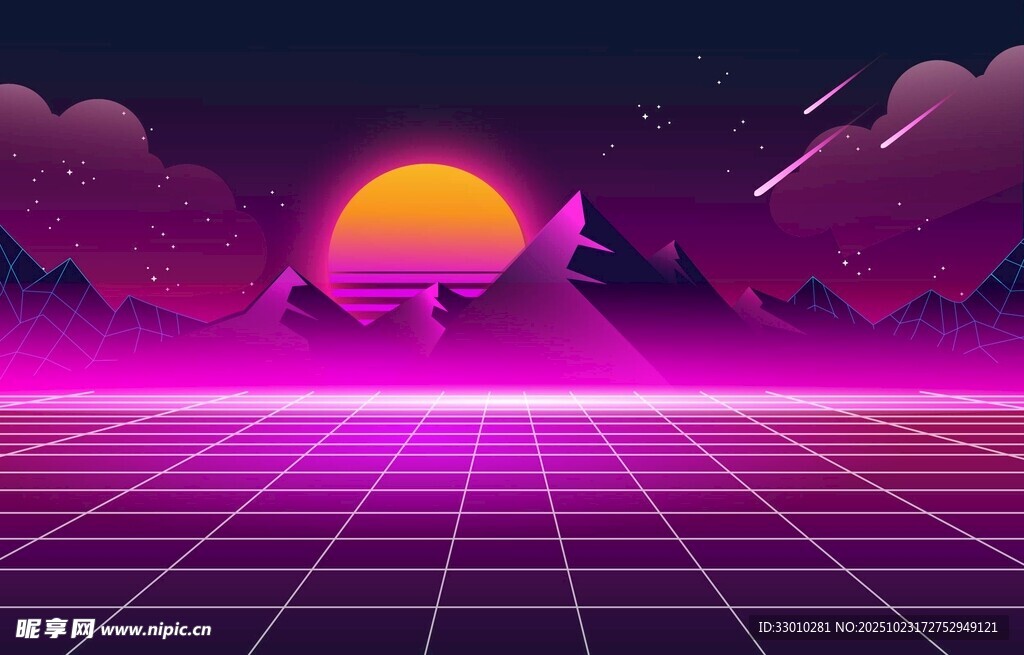 梦幻赛博朋克风格科幻场景