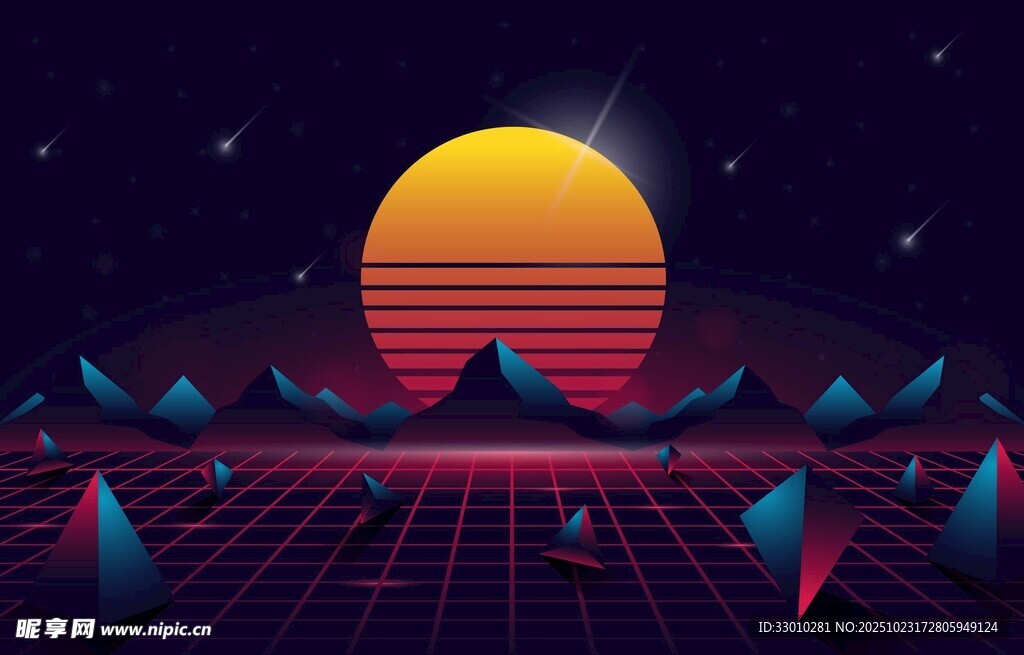 复古科幻风日落景观