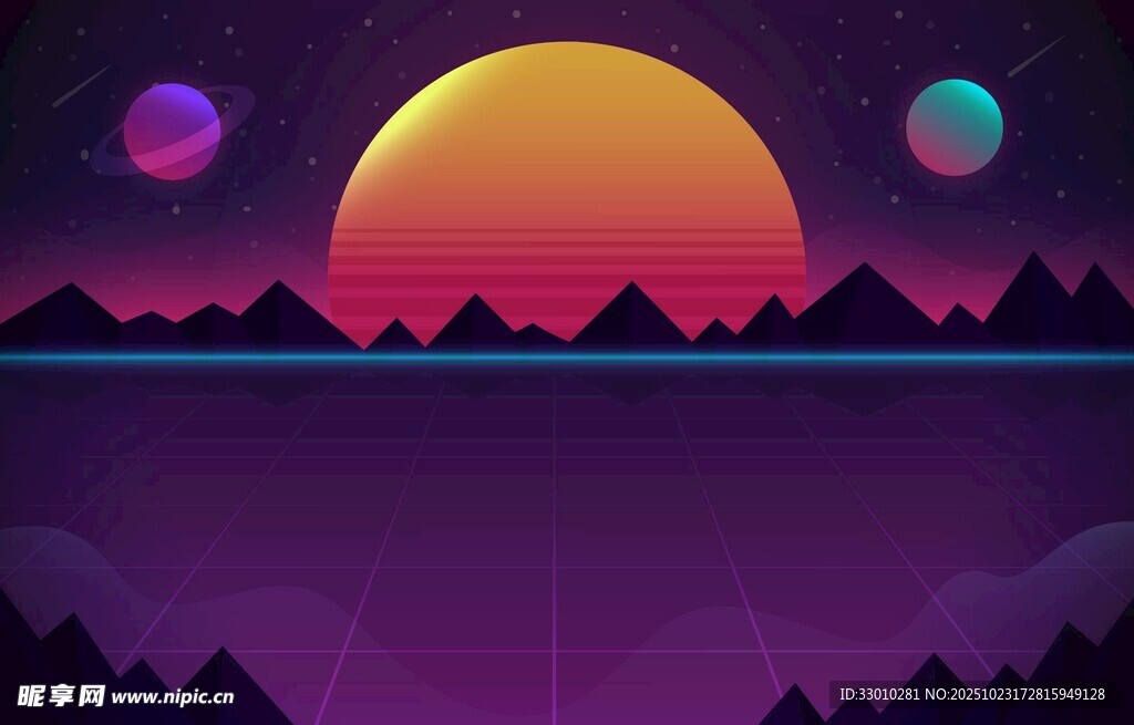 梦幻紫色星球日落景观
