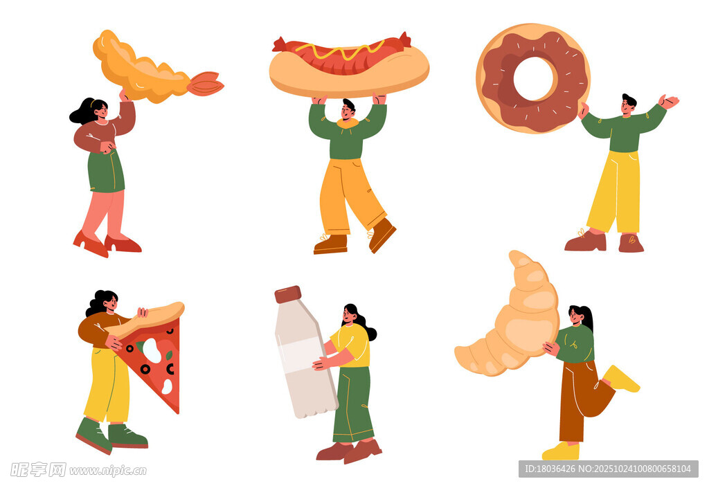 小人物与巨大快餐面包饮插画