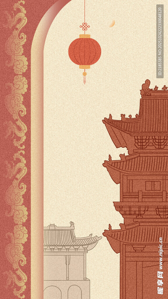 小年国风肌理扁平古建筑背景