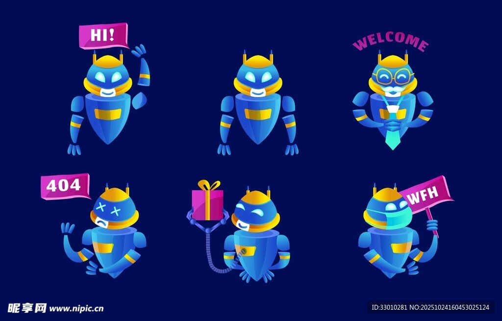 可爱蓝色卡通角色形象集合