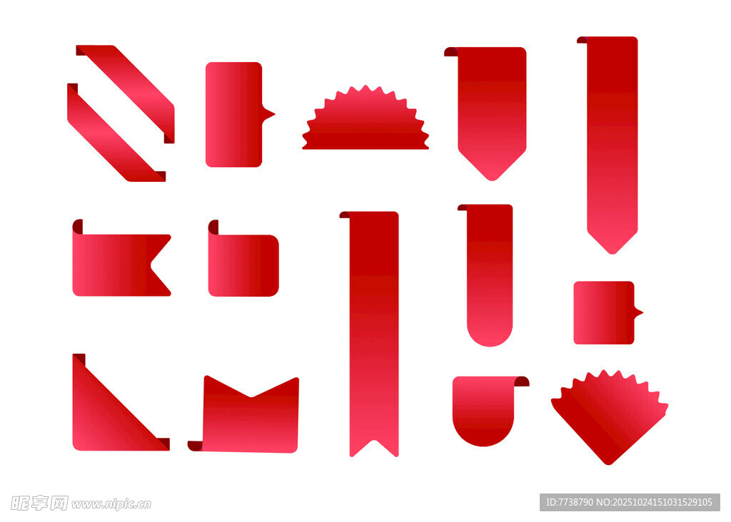 红色多样装饰标签集合