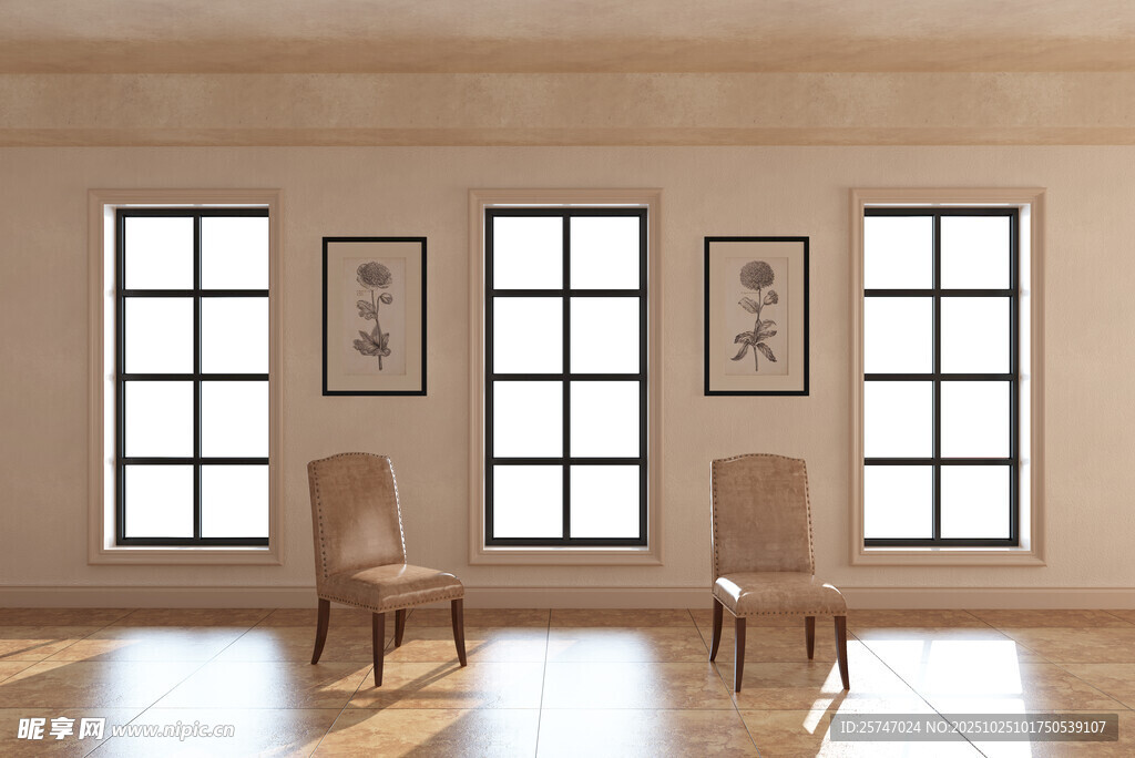美式简约室内双椅窗户场景
