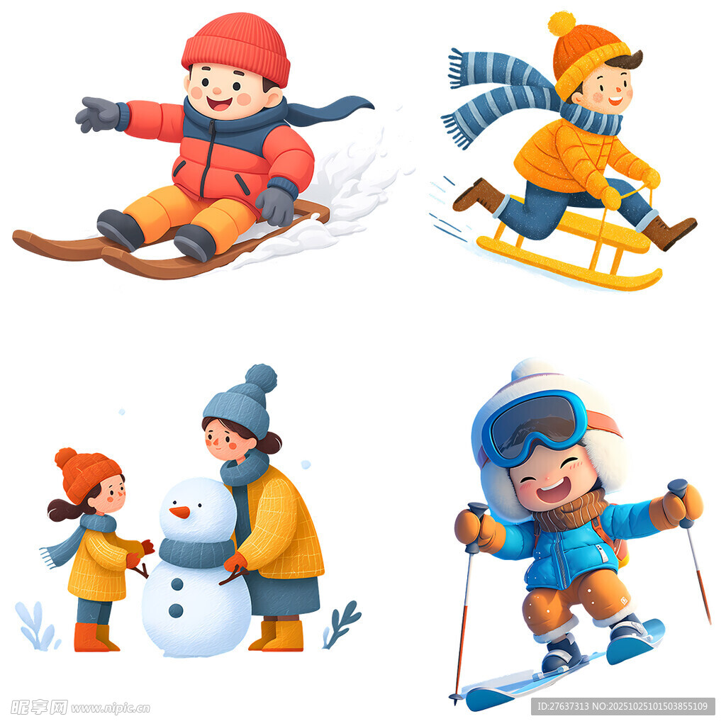 儿童冬日户外欢乐活动场景