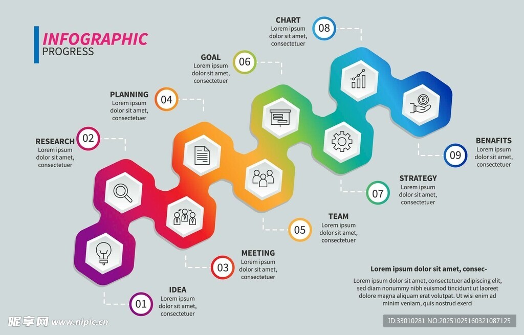 多彩六边形信息图表设计