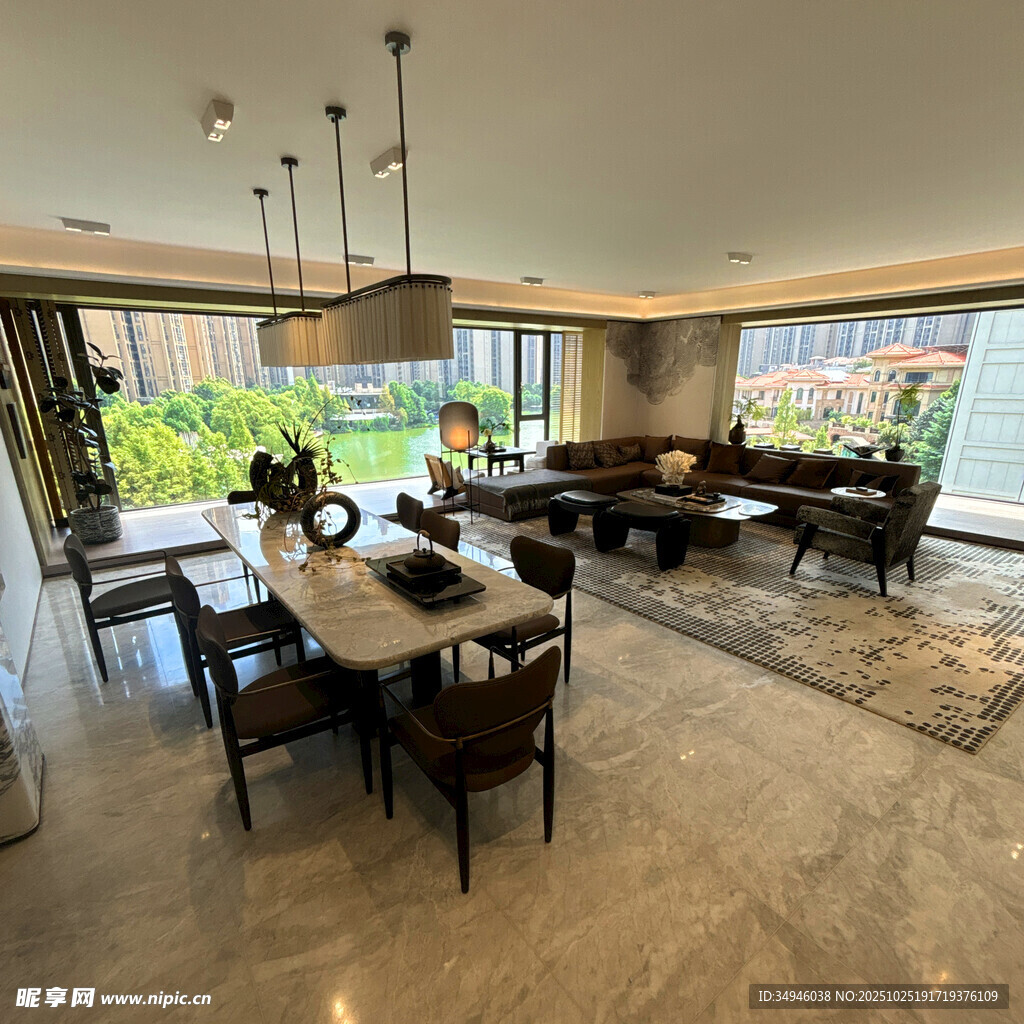 现代豪华客厅餐厅一体化空间