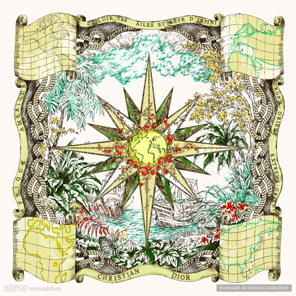 复古风航海罗盘装饰图案