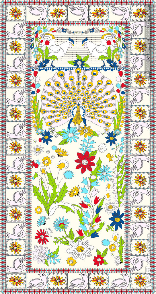 多彩花卉几何图案装饰画