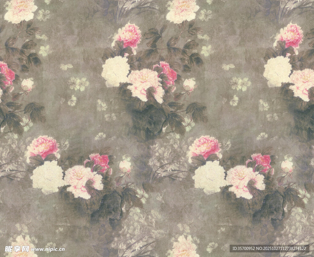 淡绿色底白色小花图案