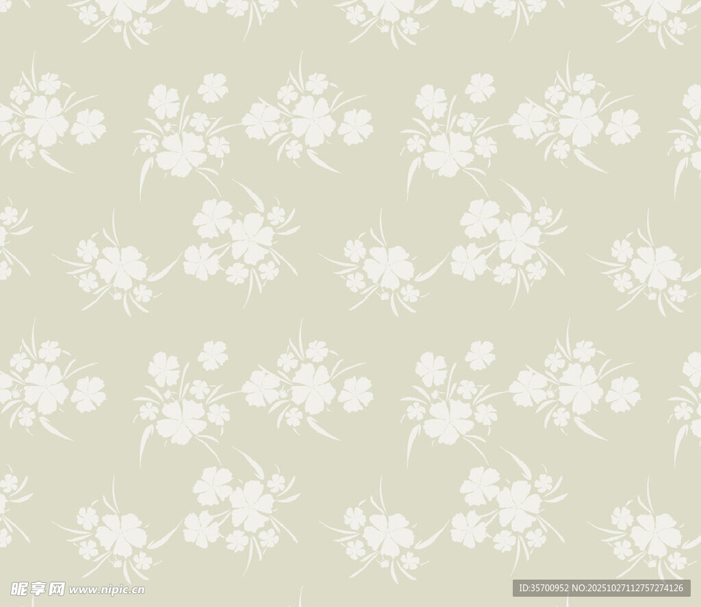 淡绿色底白色小花图案