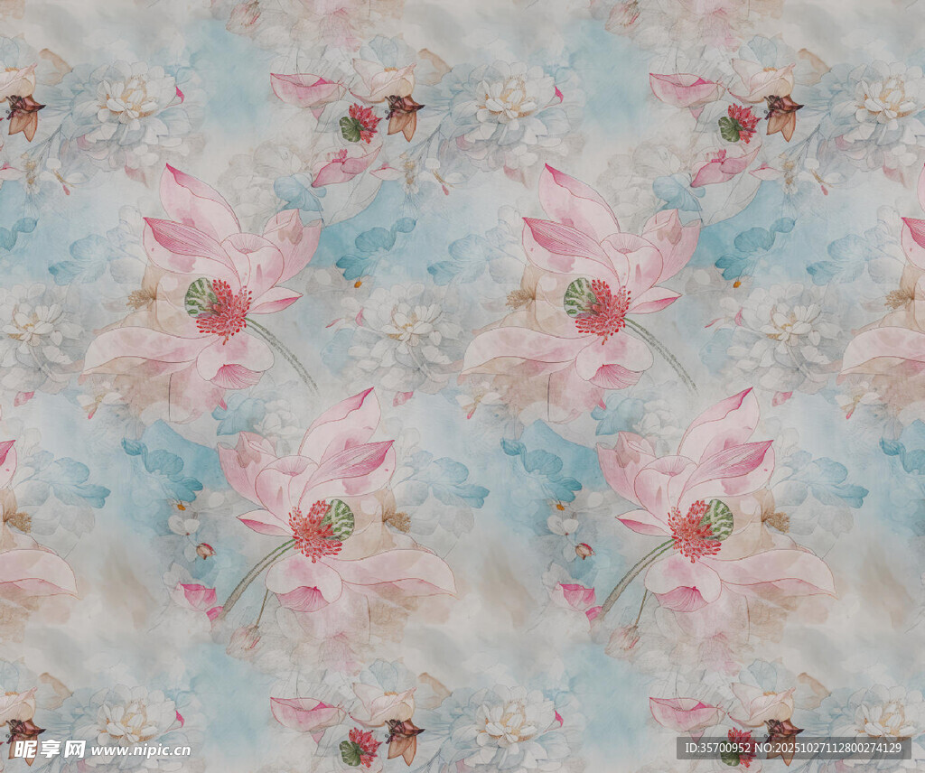 粉色花卉复古风图案纹理