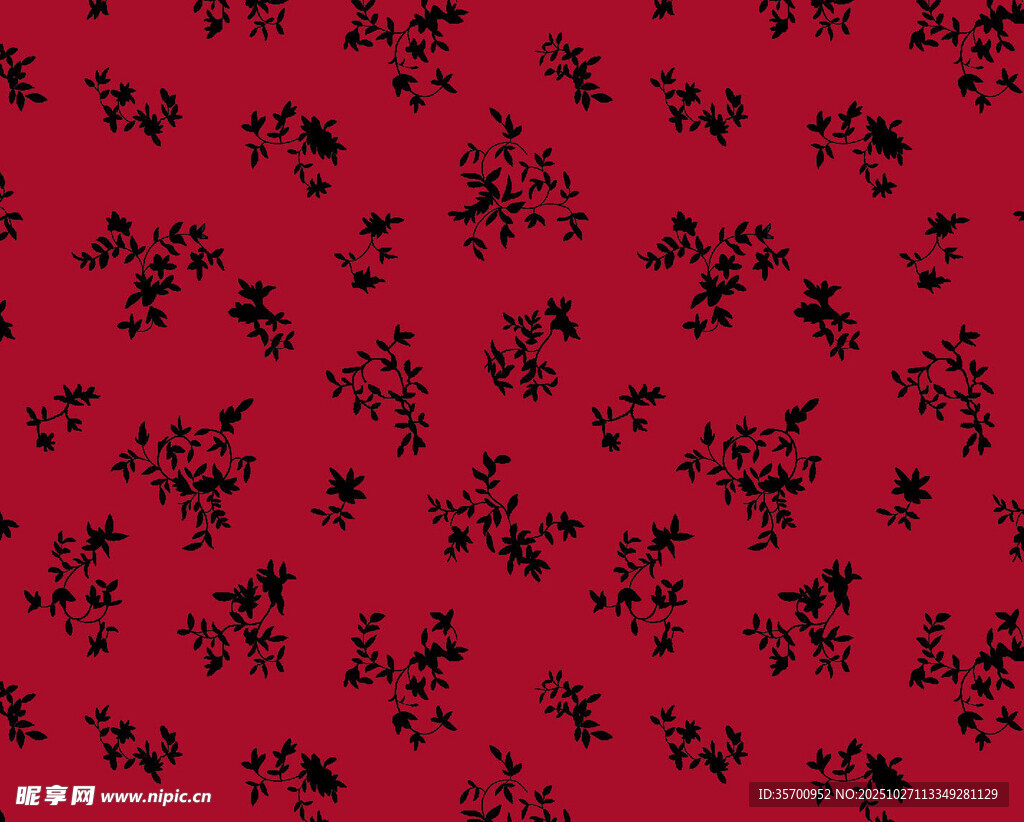 红色底黑色花卉图案纹理