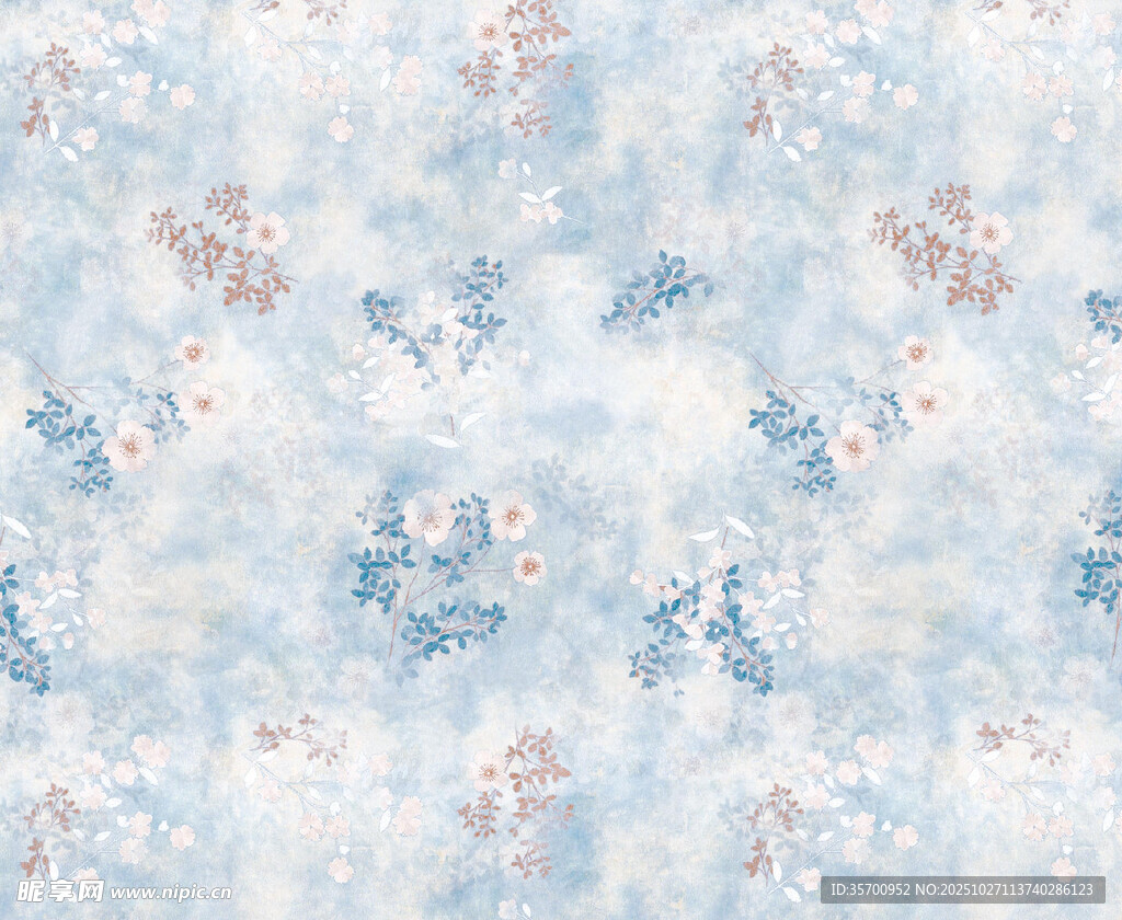 淡蓝花卉图案布料纹理