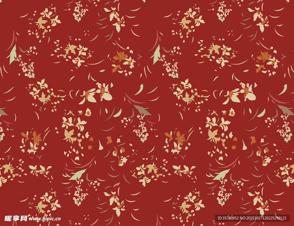 红色底金色花卉图案背景