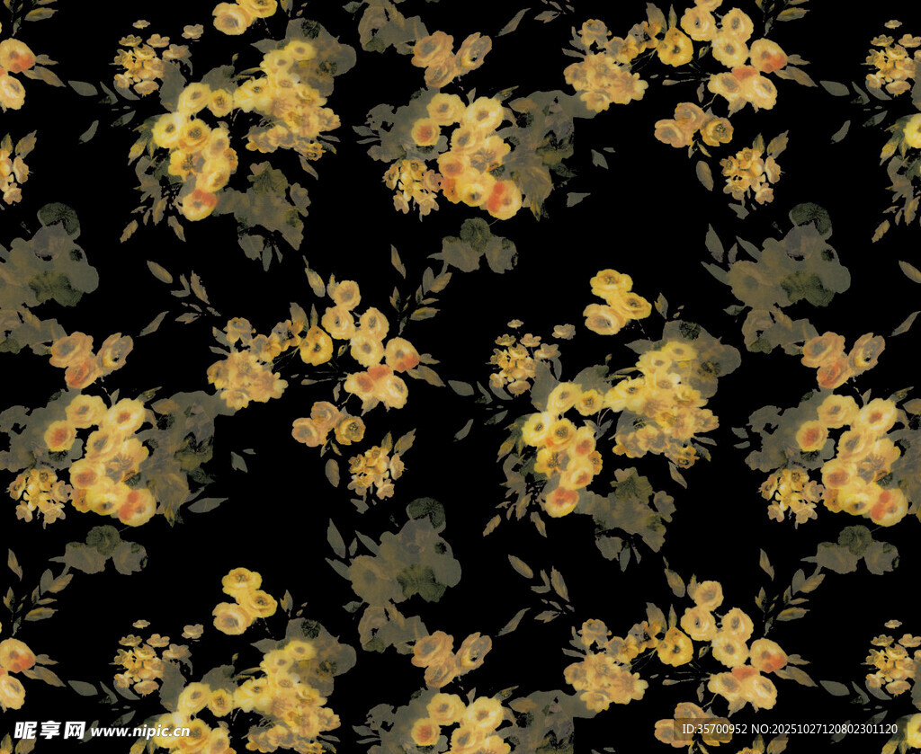 黑色底黄色花卉图案