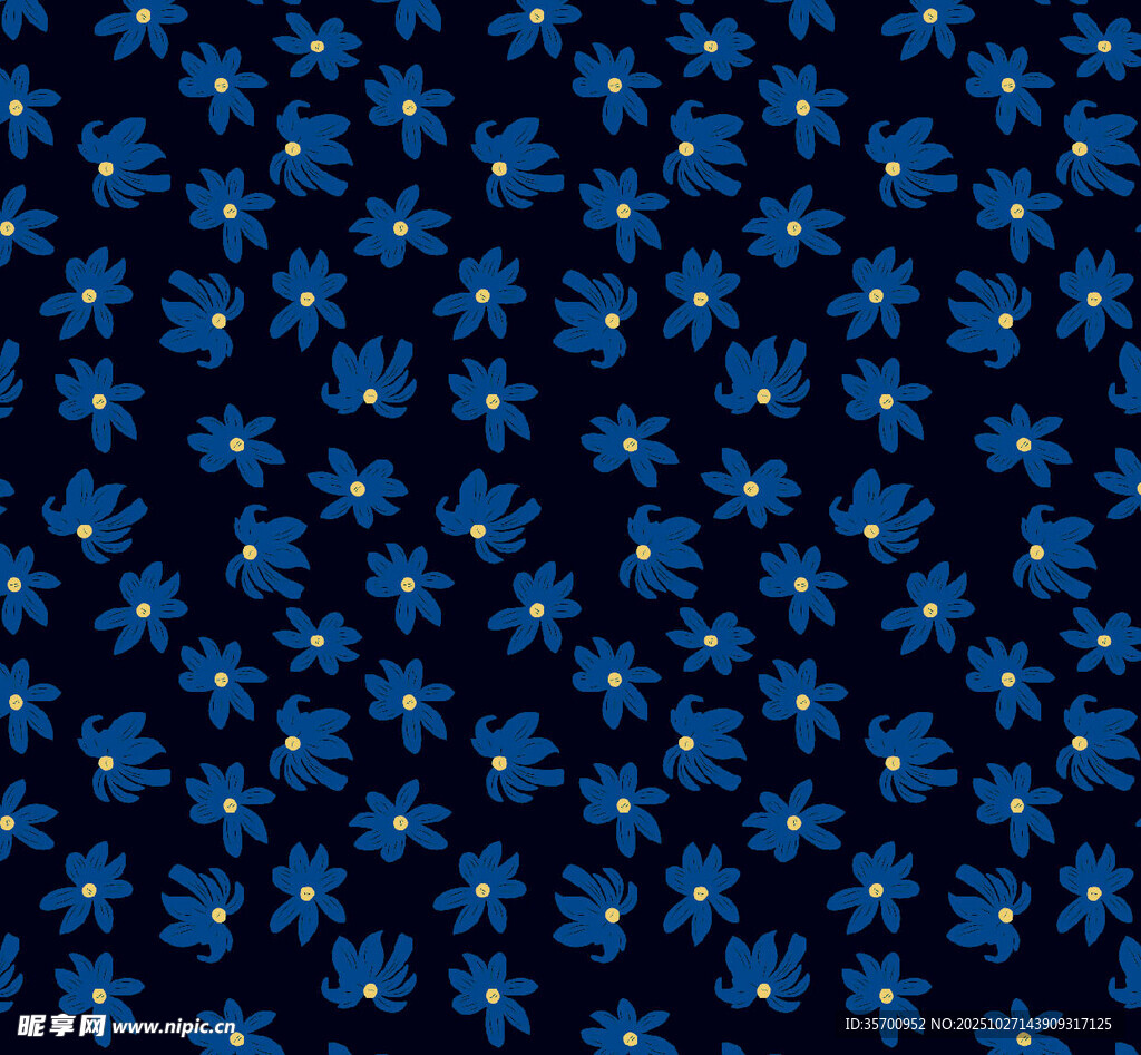 深蓝色底蓝色小花图案