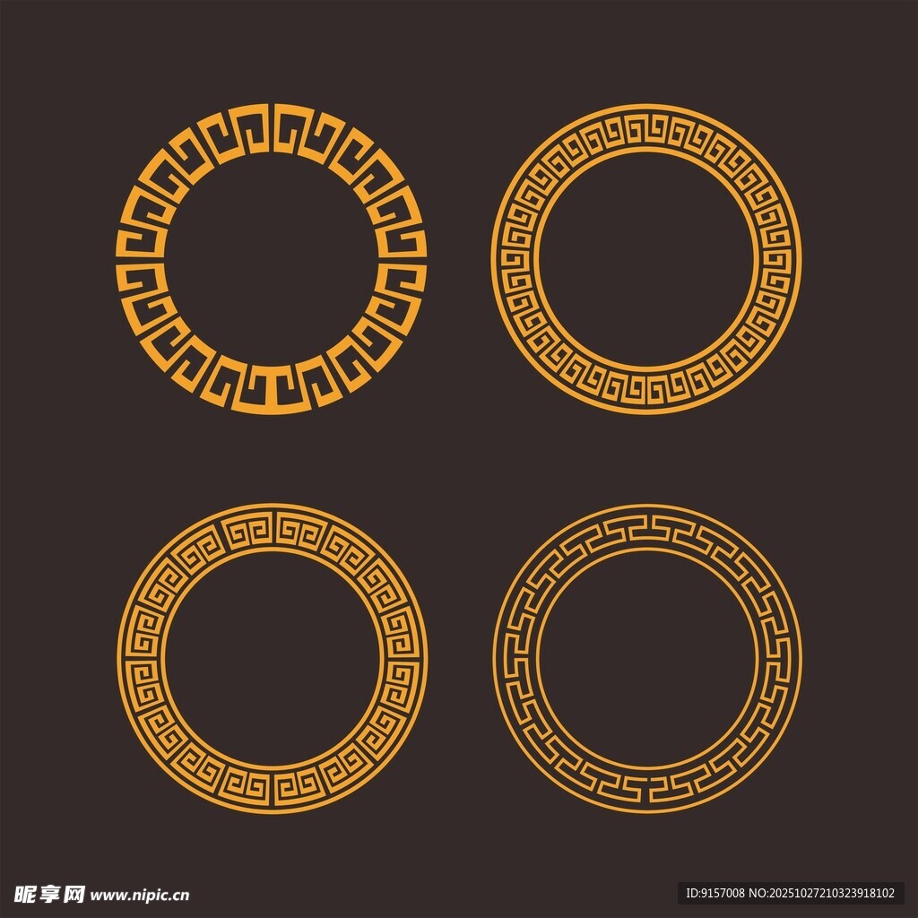 金色复古风圆形装饰图案