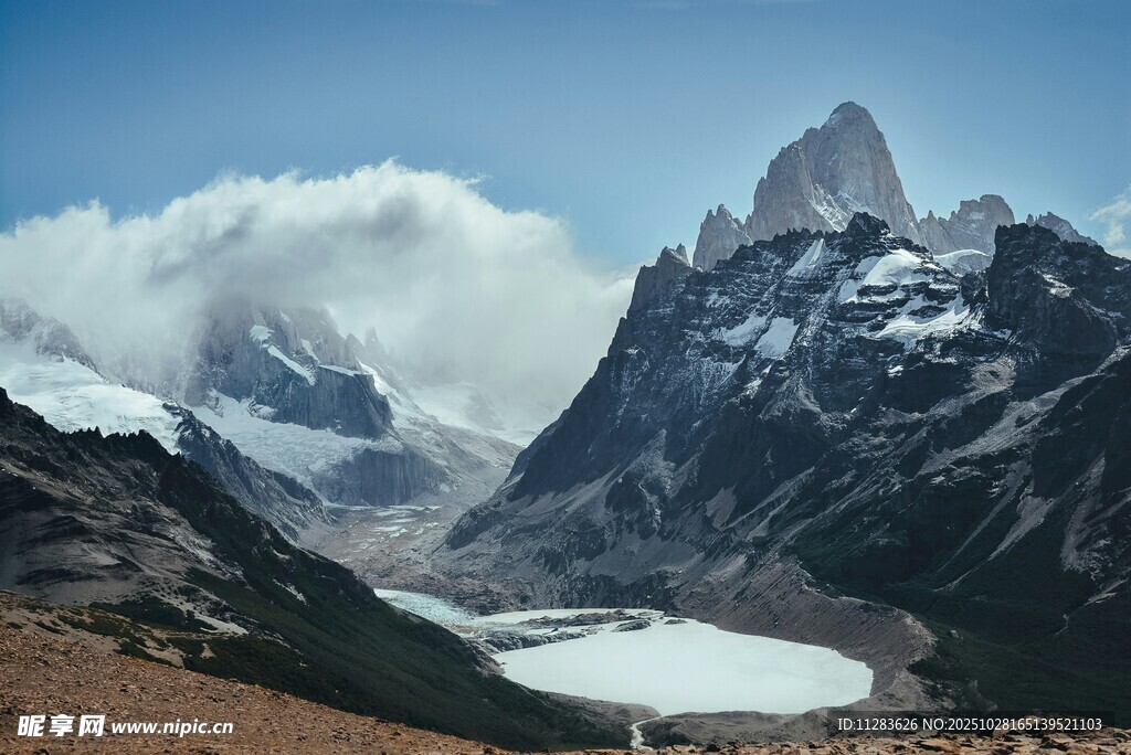 壮丽雪山下的静谧湖泊