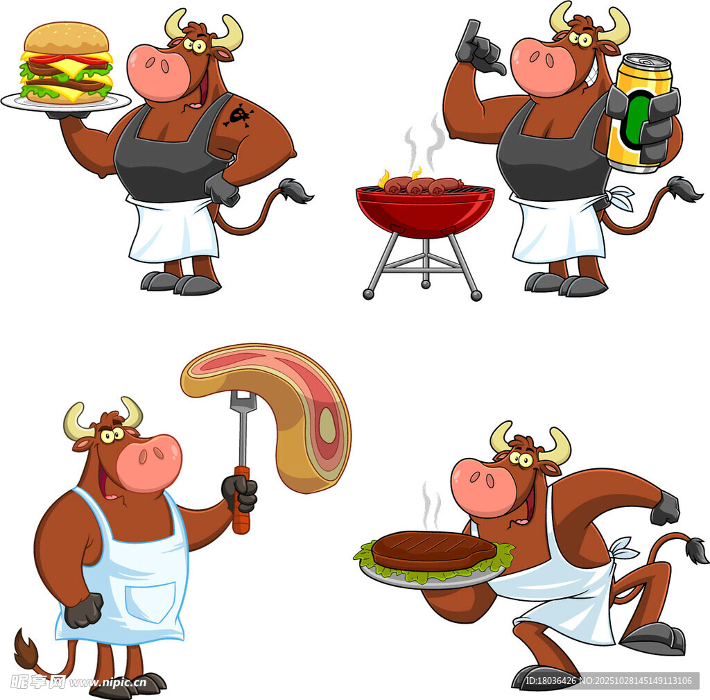 烹饪美食的可爱牛厨师