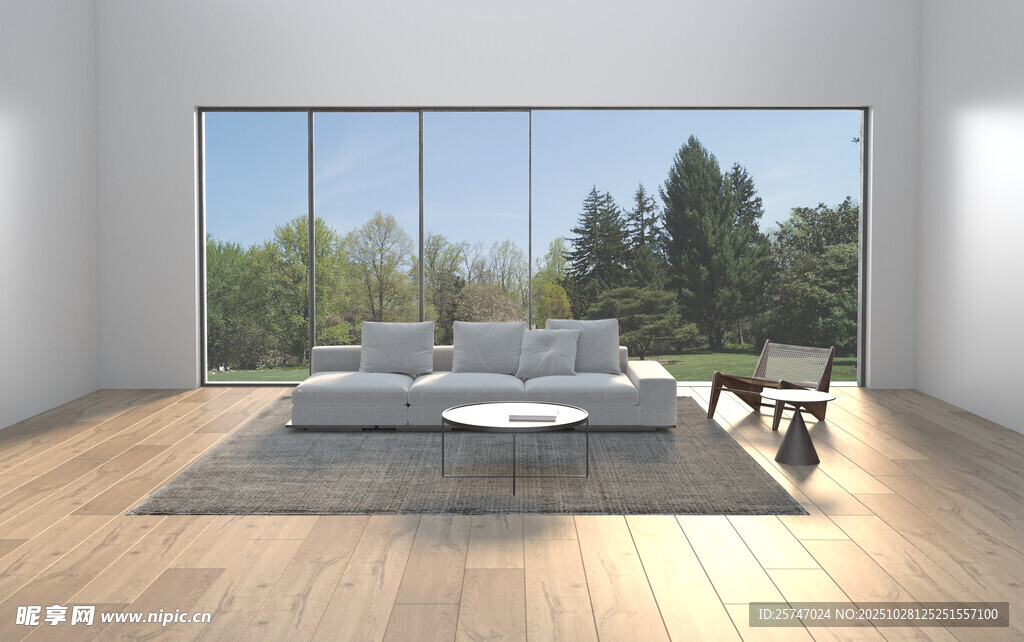 现代简约风客厅大窗景观